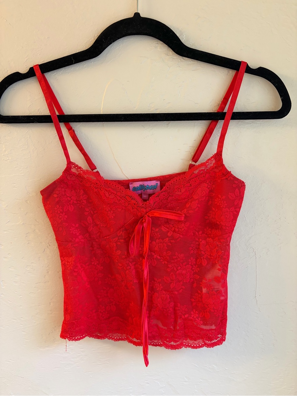Edikted - Red Floral Lace Strappy Cami Top w/ Bow & Adjustable Straps - XS